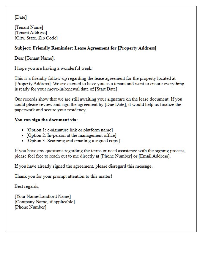 Friendly Lease Agreement Signing Reminder Letter
