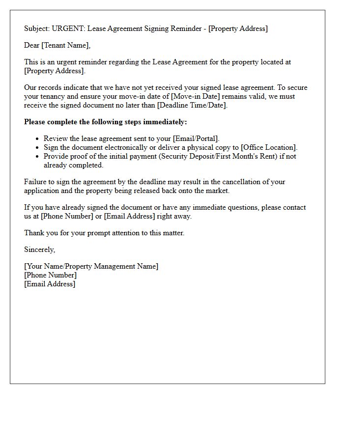 Urgent Lease Agreement Signing Reminder Letter
