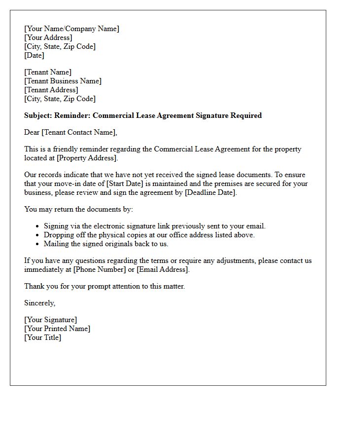 Commercial Lease Agreement Signing Reminder Letter