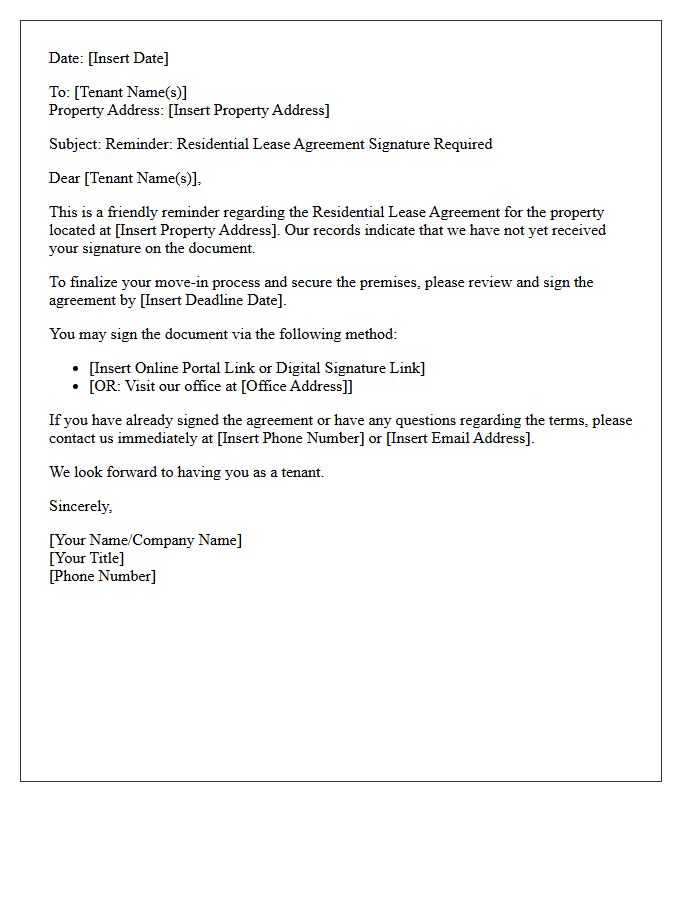 Residential Lease Agreement Signing Reminder Letter