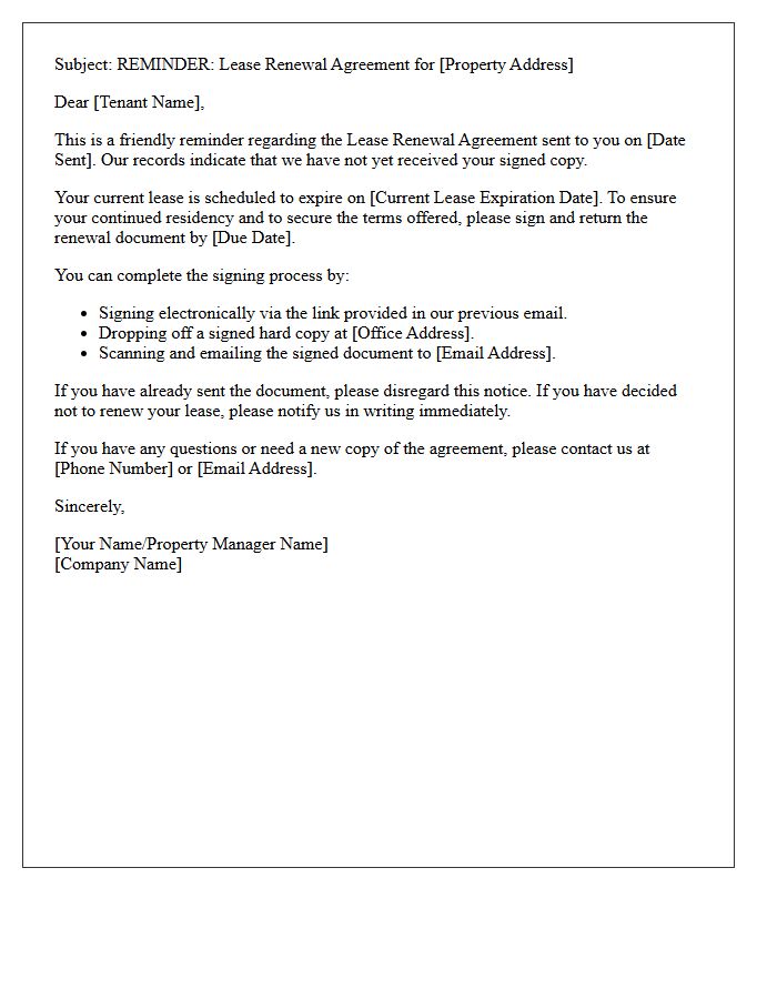 Lease Renewal Agreement Signing Reminder Letter