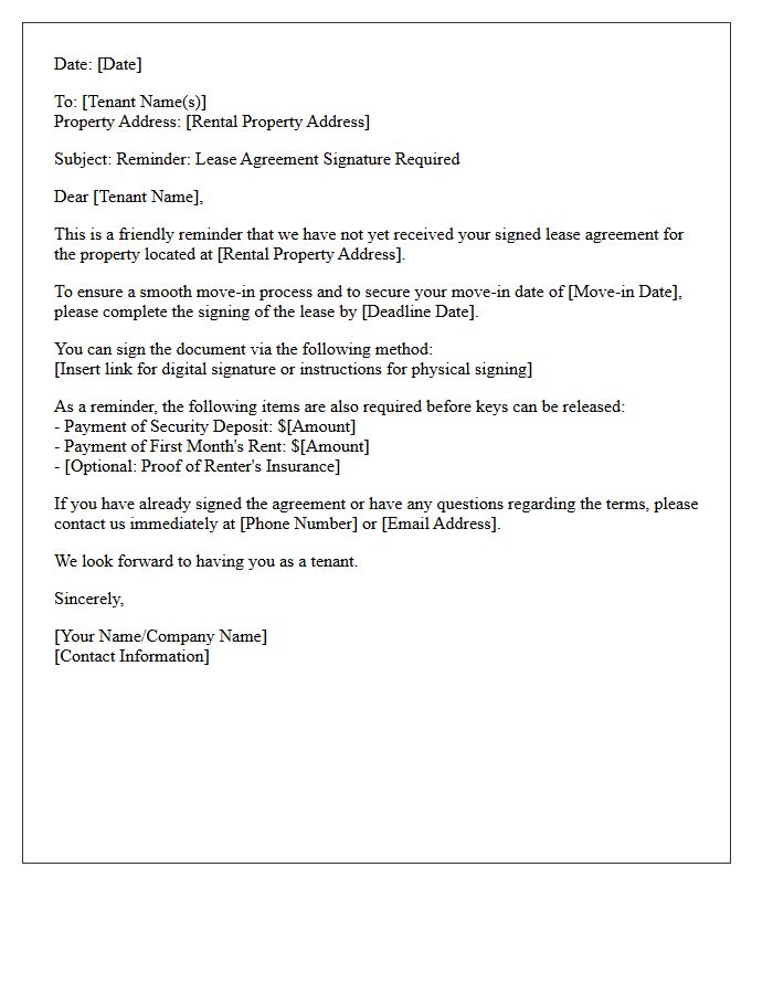 Pre-Move-In Lease Agreement Signing Reminder Letter