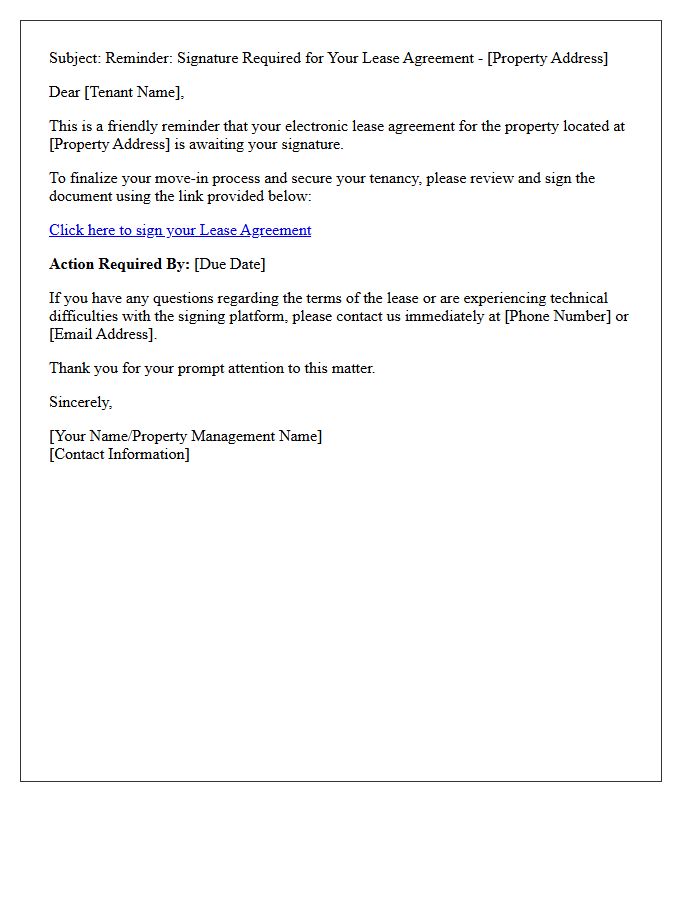 Electronic Lease Agreement Signing Reminder Letter