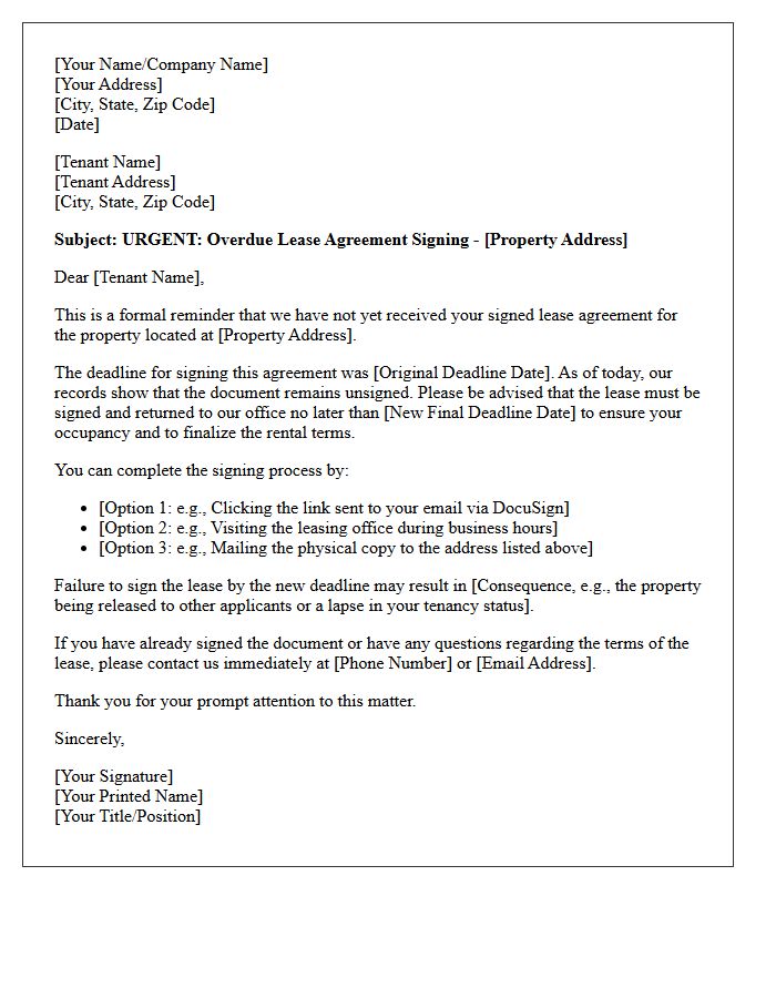 Overdue Lease Agreement Signing Reminder Letter