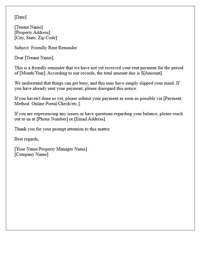 First Friendly Rent Reminder Letter