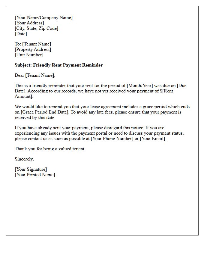 Grace Period Friendly Rent Reminder Letter