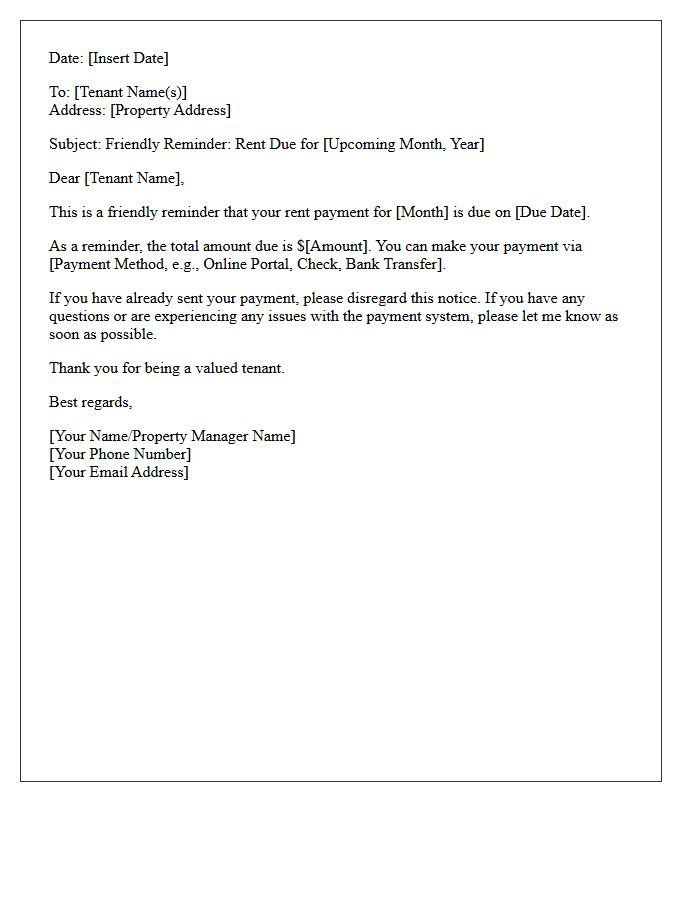 End Of Month Friendly Rent Reminder Letter