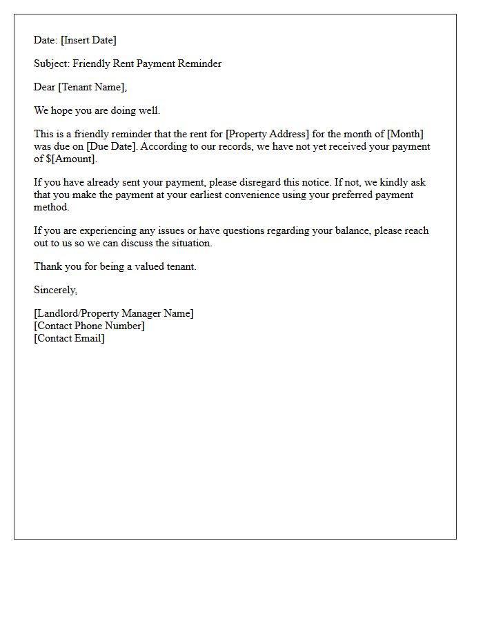 New Tenant Friendly Rent Reminder Letter