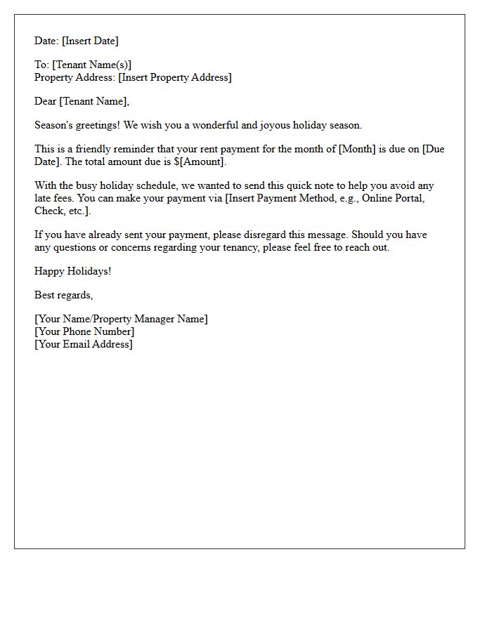 Holiday Season Friendly Rent Reminder Letter