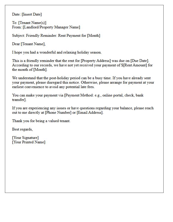 Post-Holiday Friendly Rent Reminder Letter