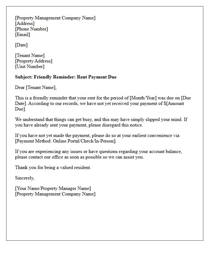 Property Management Friendly Rent Reminder Letter
