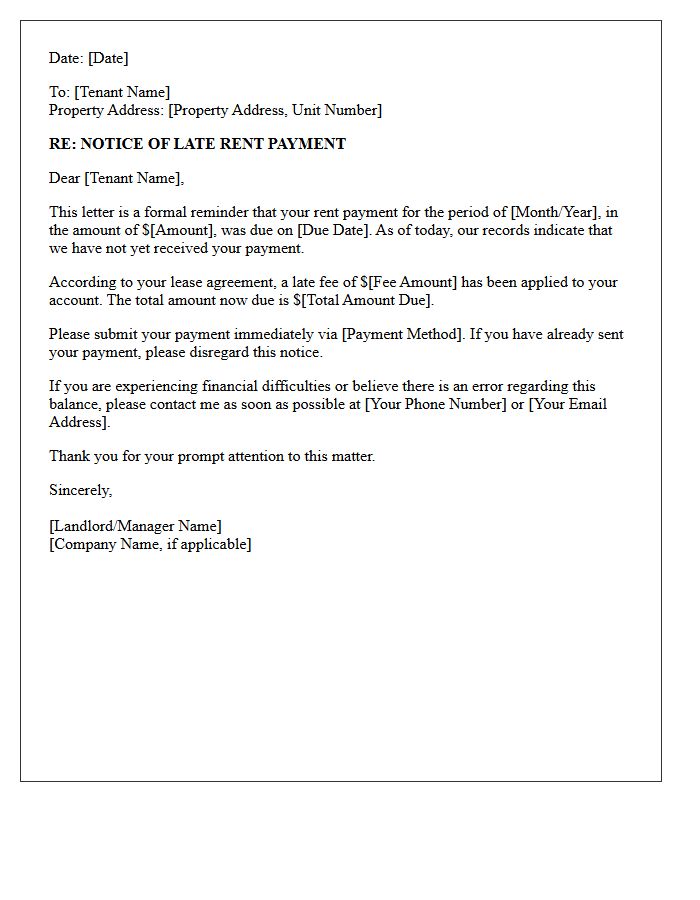 First Notice of Late Rent Payment Letter