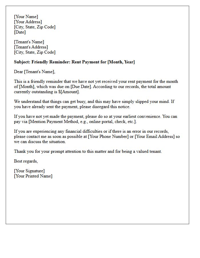 Friendly Reminder Late Rent Letter
