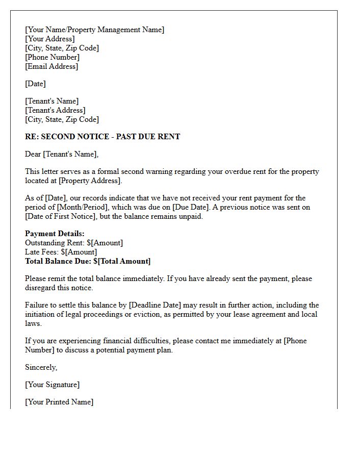 Second Warning Late Rent Payment Letter