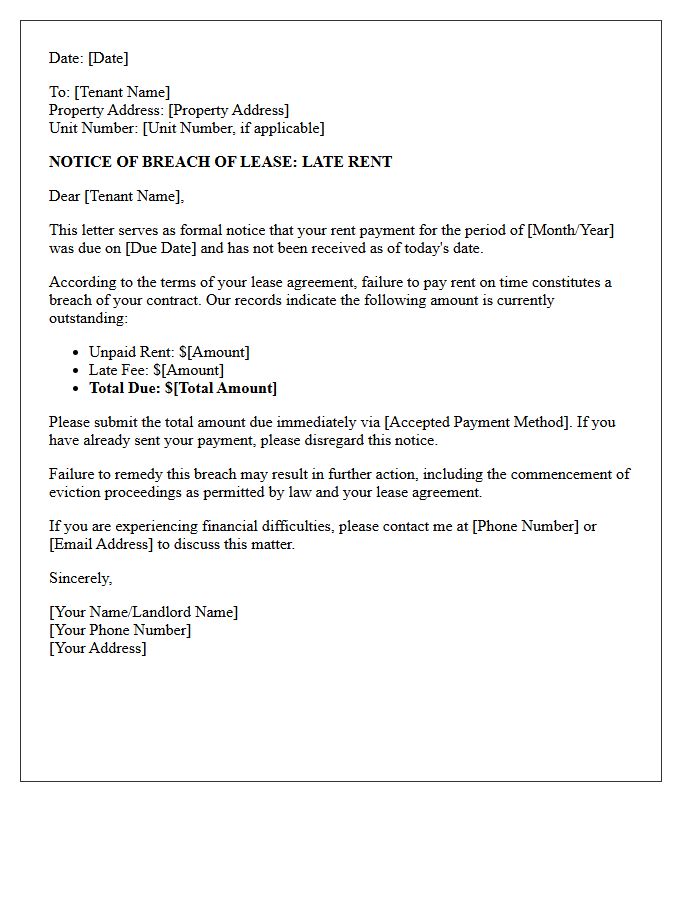 Breach of Lease Late Rent Letter