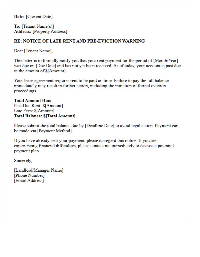 Pre-Eviction Late Rent Warning Letter