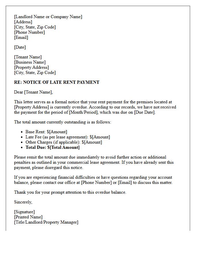 Commercial Lease Late Rent Payment Letter