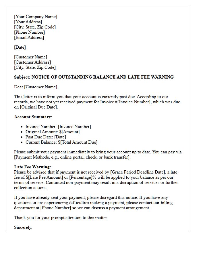 Outstanding Balance and Late Fee Warning Letter