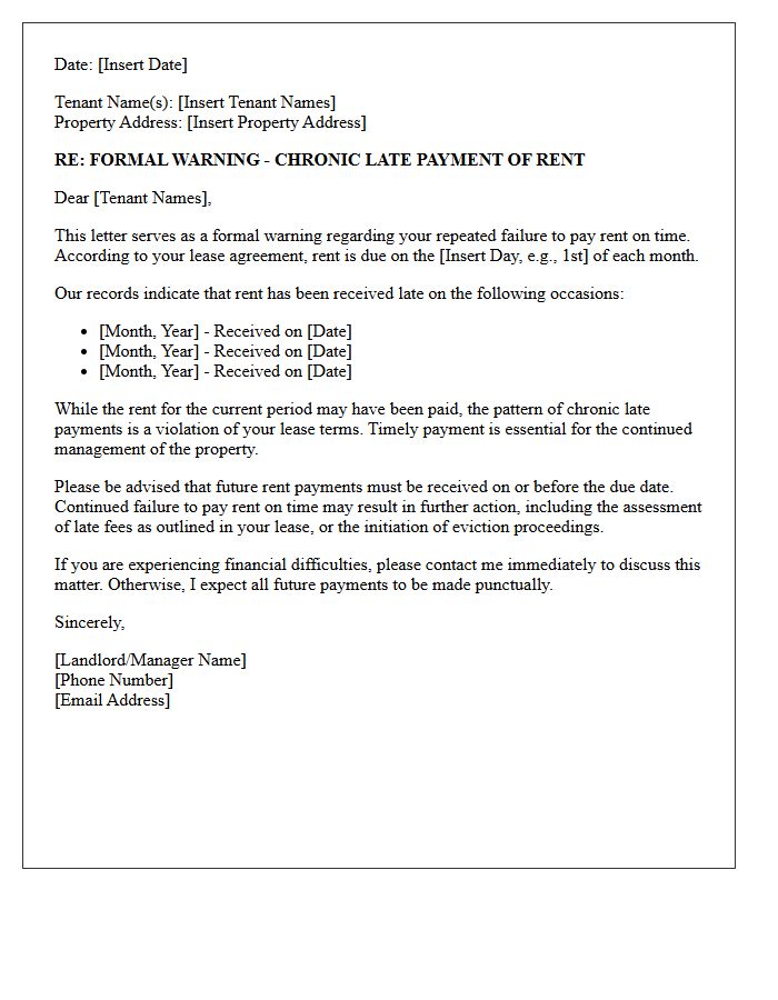Chronic Late Rent Payment Warning Letter