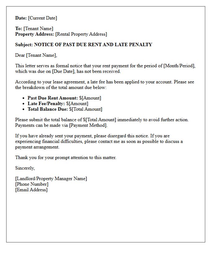 Past Due Rent and Penalty Notice Letter