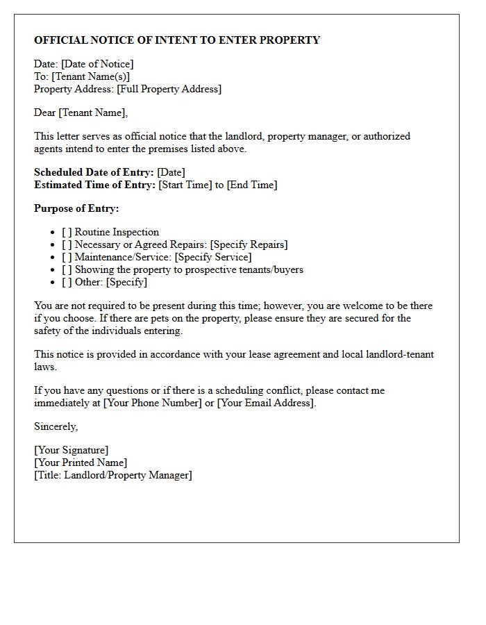 Official Notice of Intent to Enter Property Letter