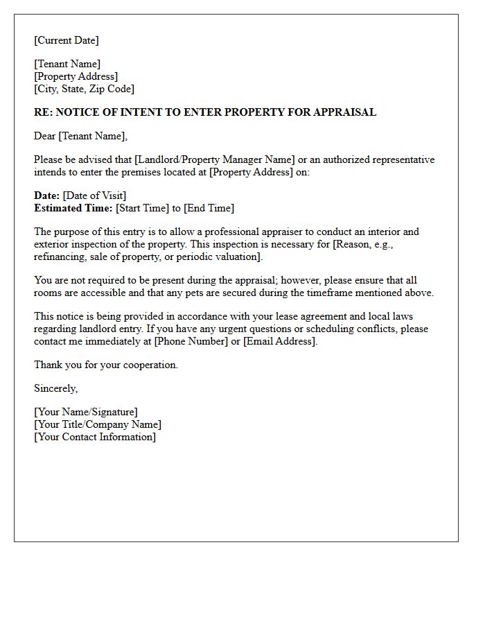 Appraisal Notice of Intent to Enter Property Letter