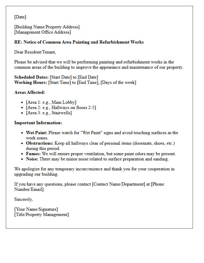 Common Area Painting and Refurbishment Notification Letter
