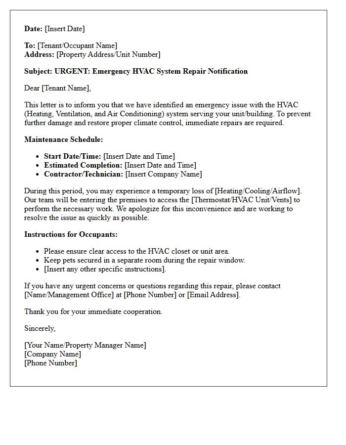 HVAC System Emergency Repair Notification Letter