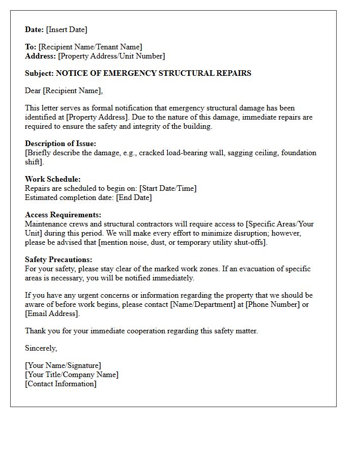Structural Damage Emergency Repair Notification Letter