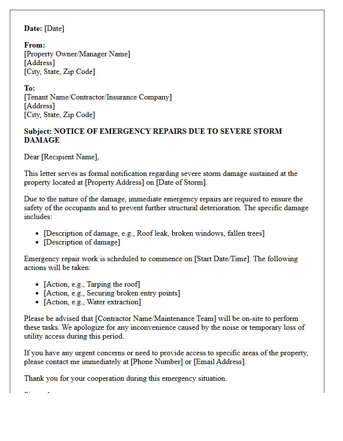 Severe Storm Damage Emergency Repair Notification Letter