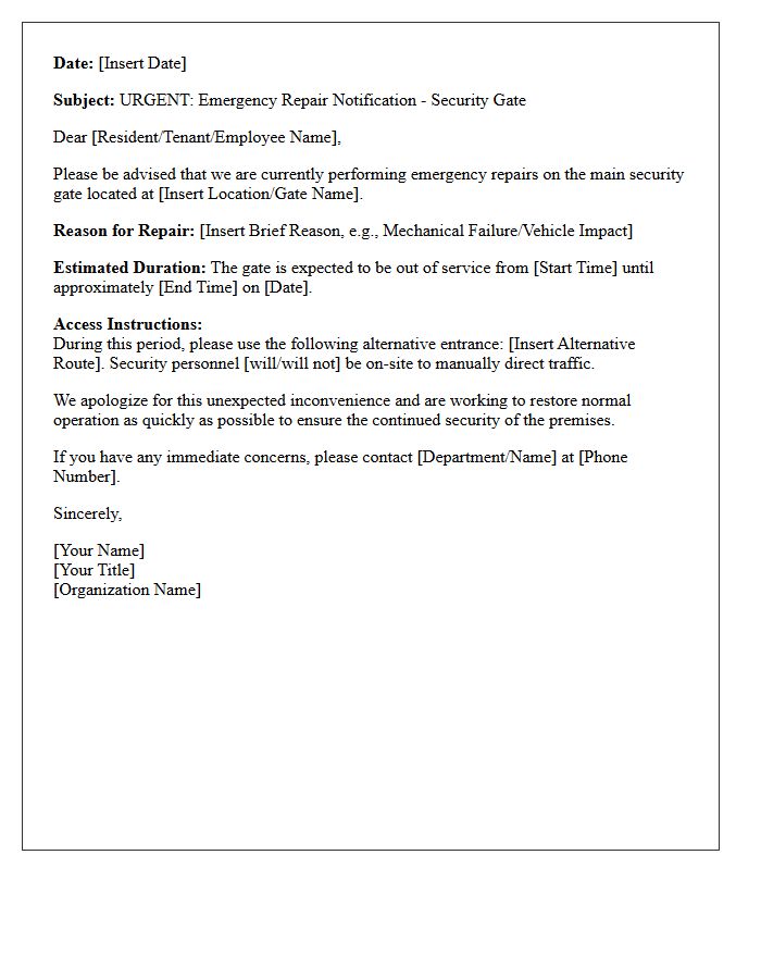 Security Gate Emergency Repair Notification Letter