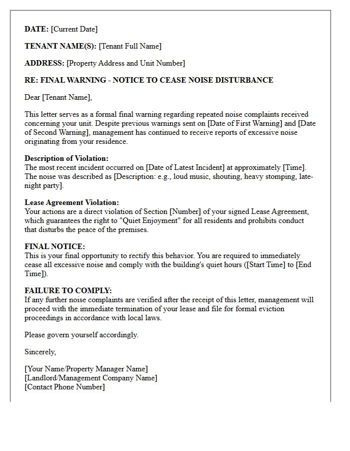 Final Warning Noise Complaint Eviction Letter
