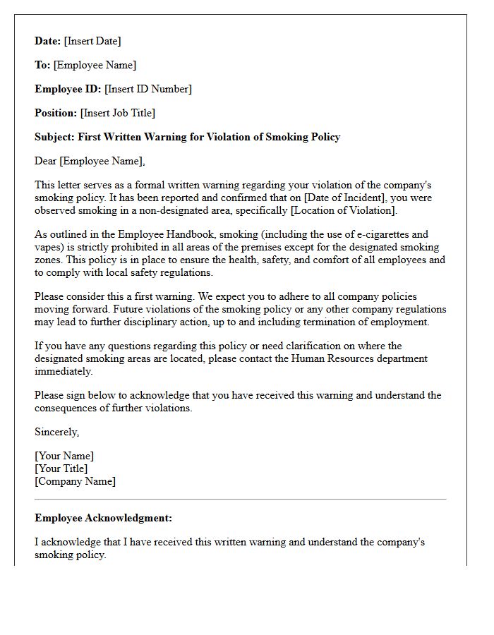 First Warning Letter for Smoking Policy Violation