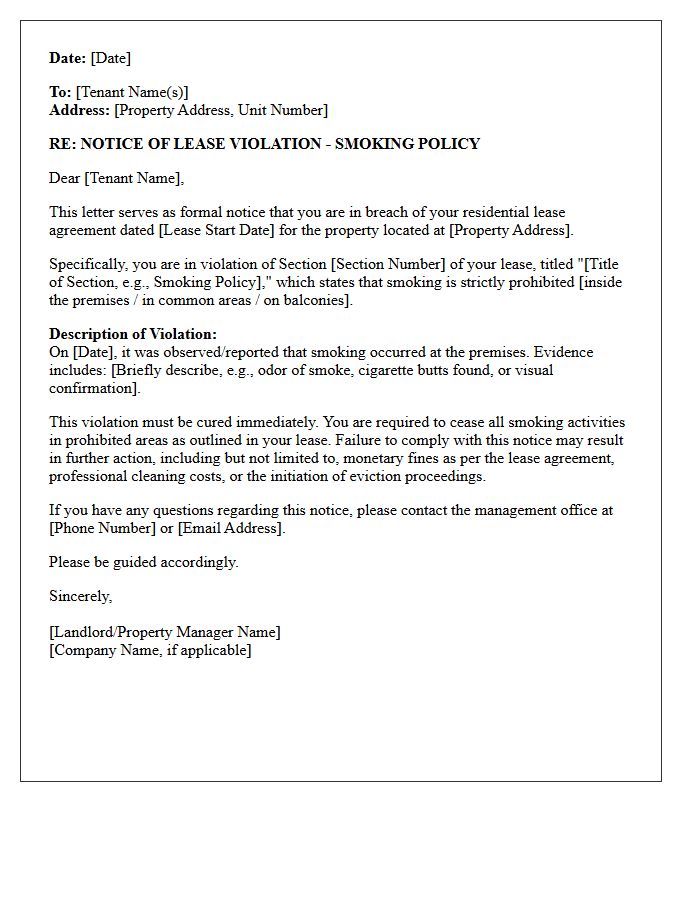 Official Letter of Lease Breach Due to Smoking Policy Violation