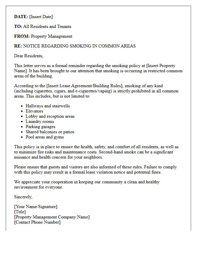 Property Management Letter Concerning Common Area Smoking