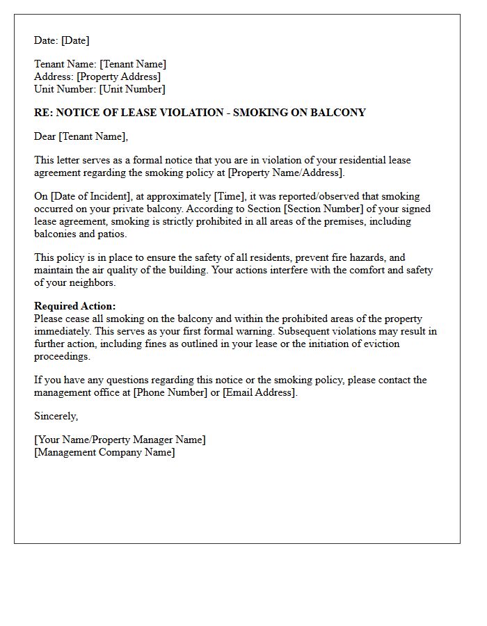 Tenant Violation Letter for Balcony Smoking Incident