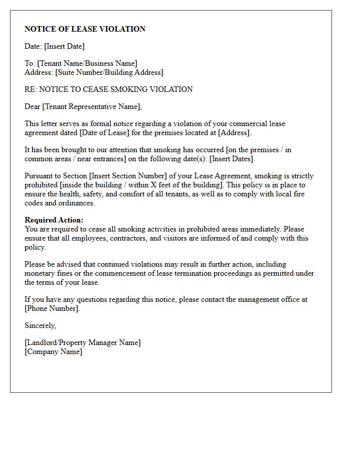 Commercial Lease Letter for Workplace Smoking Violation
