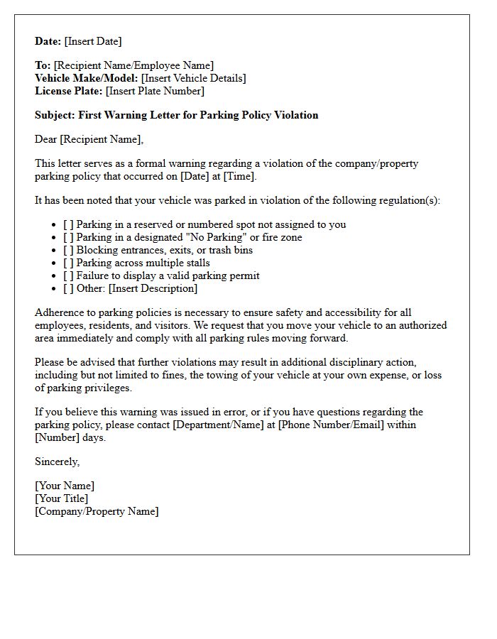 First Warning Letter for Parking Policy Violation