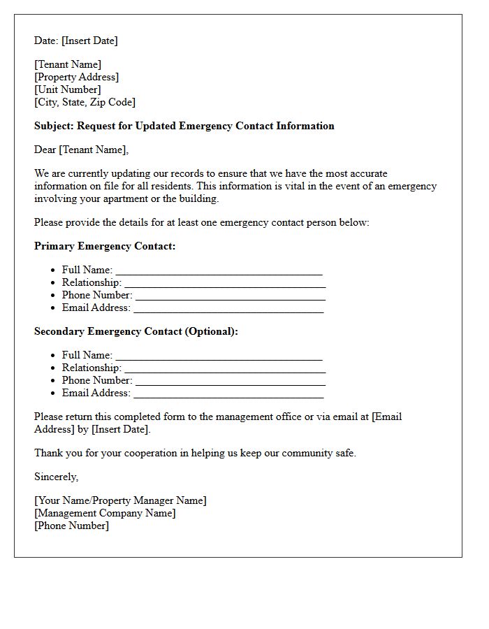 Tenant Emergency Contact Information Request Letter