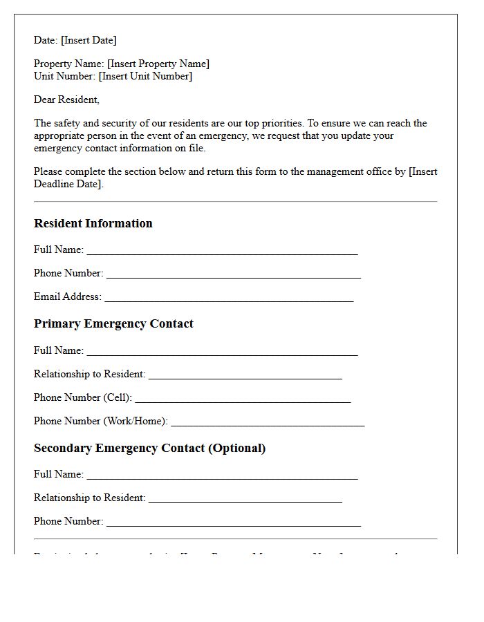 Real Estate Resident Emergency Contact Update Letter