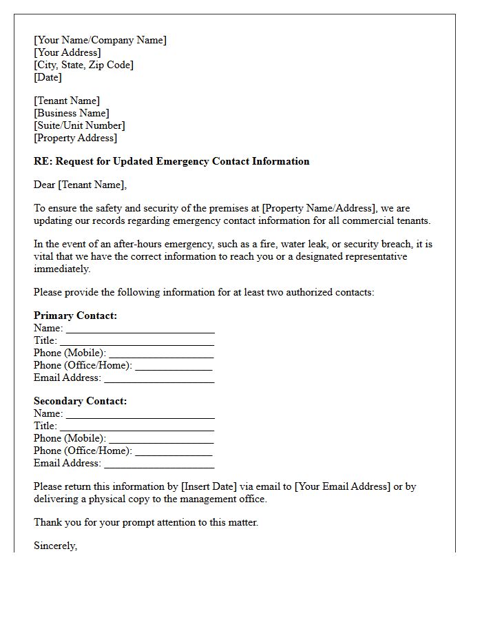 Commercial Lease Emergency Contact Request Letter