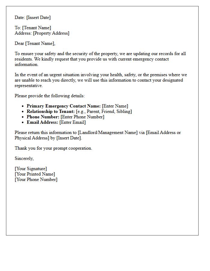 Landlord Request for Tenant Emergency Contact Letter
