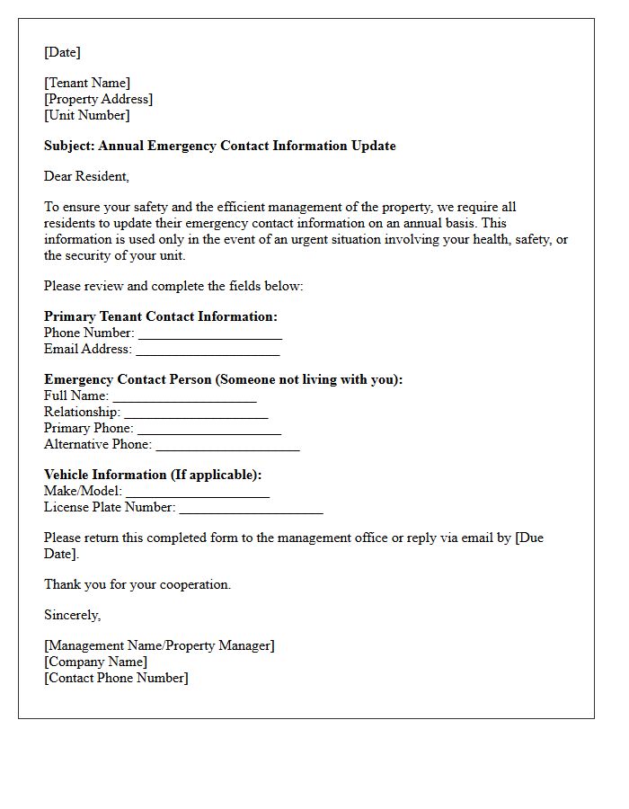 Annual Real Estate Emergency Contact Update Letter