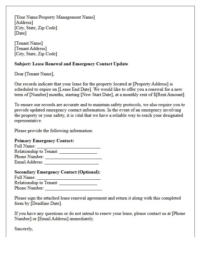 Lease Renewal Emergency Contact Update Letter