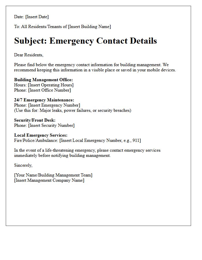Building Management Emergency Contact Details Letter