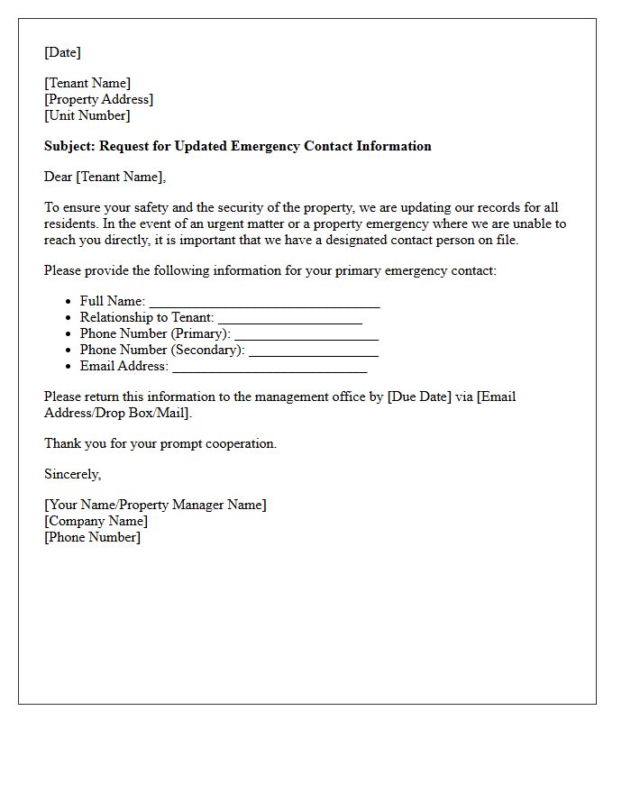 Residential Property Emergency Contact Request Letter