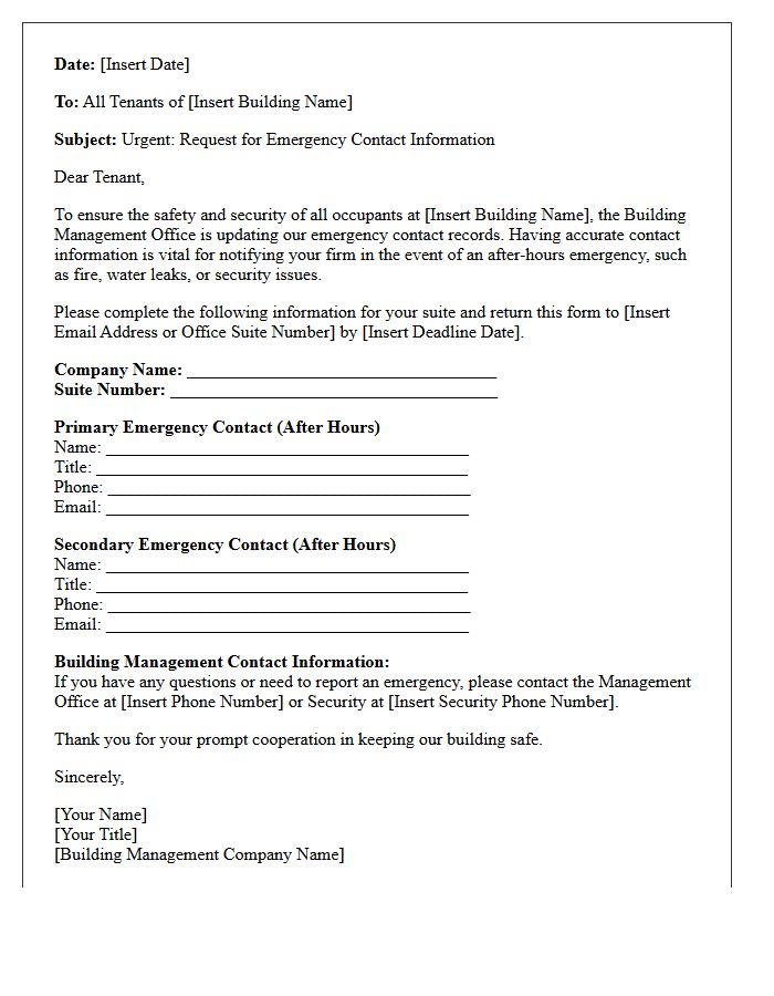 Office Building Tenant Emergency Contact Letter