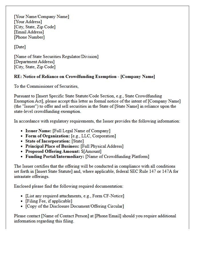 Crowdfunding State Regulatory Exemption Letter