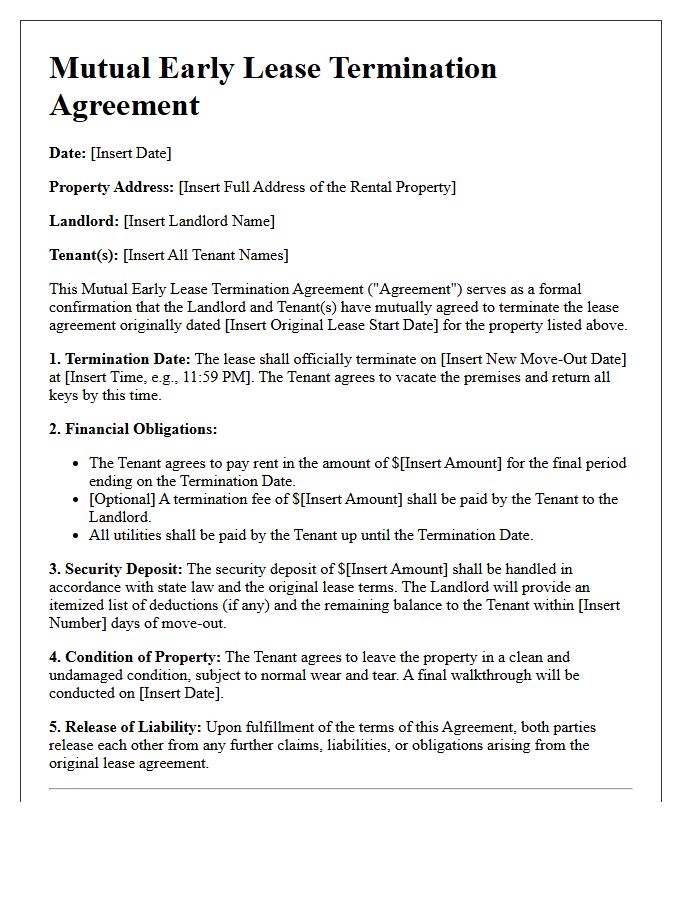 Mutual Early Lease Termination Agreement Letter