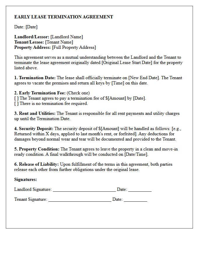 Residential Early Lease Termination Agreement Letter